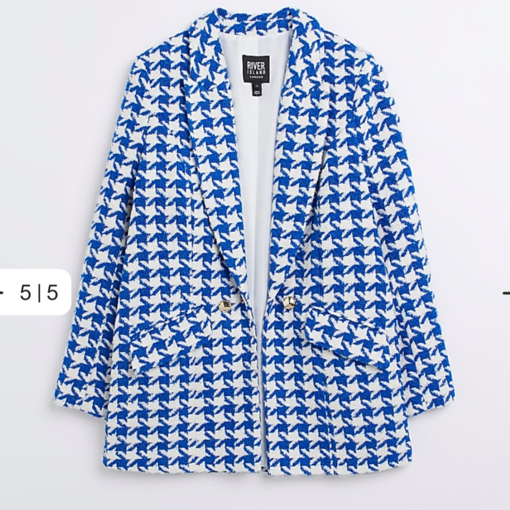 River Island Houndstooth Blazer in Blue and White